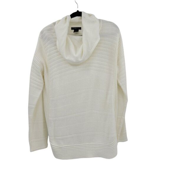 Design History Tunic Sweater Non Itch Cowl Neck Ribbed Striped White Sz L - Picture 1 of 9